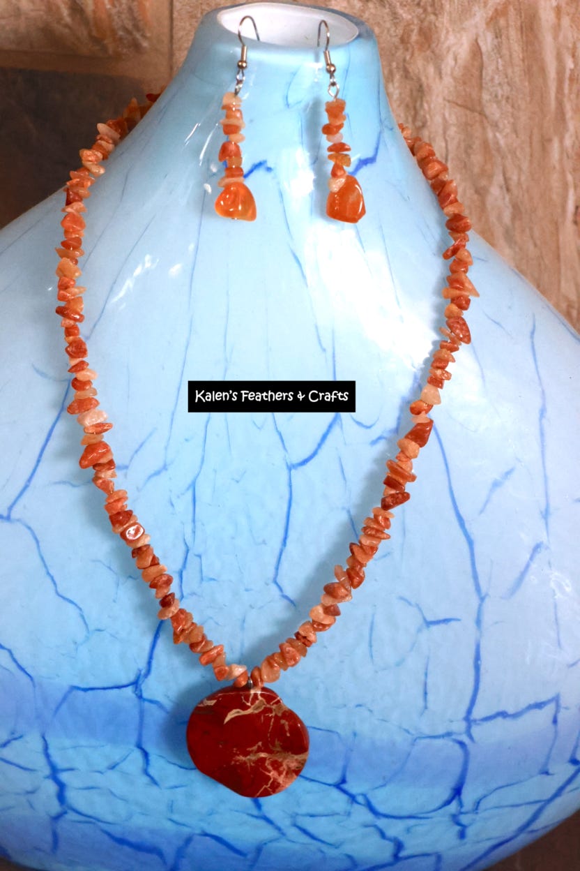 Kalen's Feathers & Crafts - Stone Earrings and Necklace